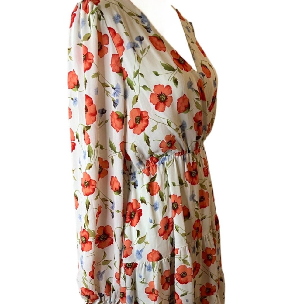 Forever 21 Floral Long Sleeve Tiered-Hem Mini Dress Size Medium - Picture 7 of 12
